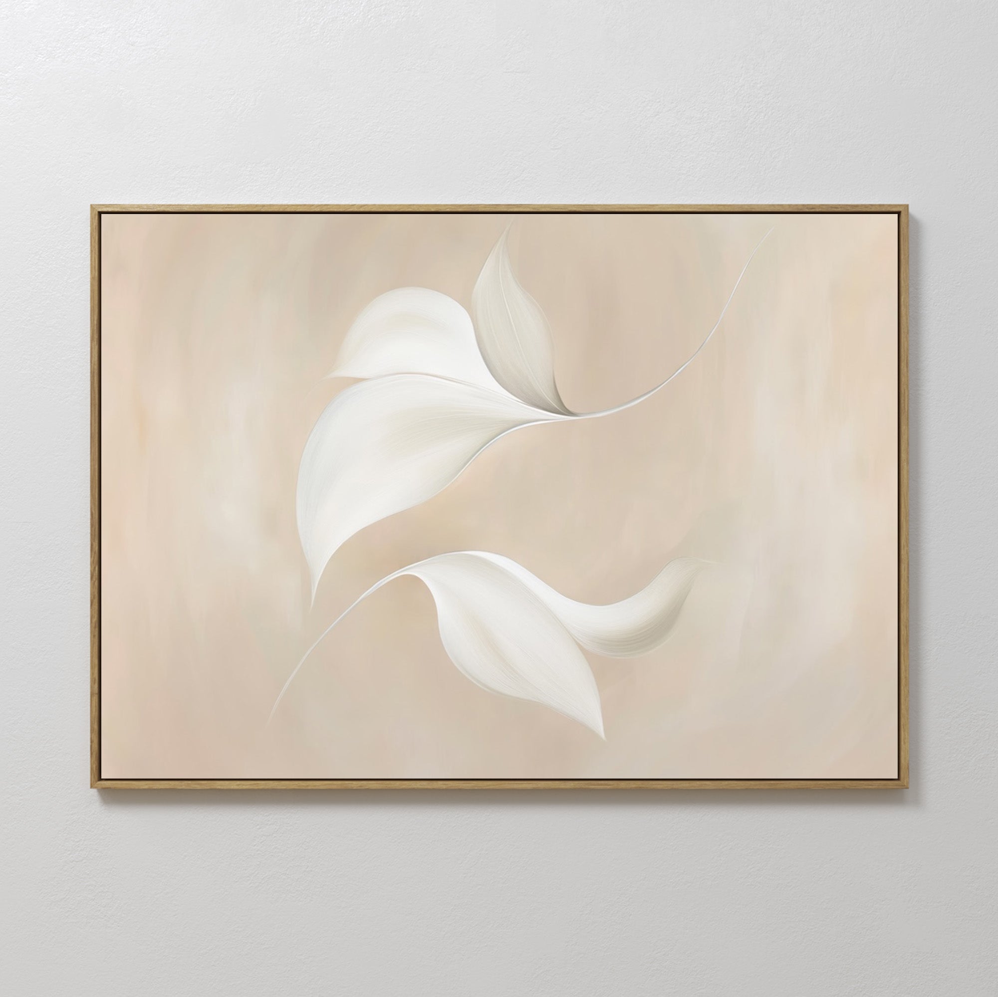 Original hand painted white floral abstract oil painting canvas wall art, soft beige nordic scandinavian elegant luxury minimalist modern living room