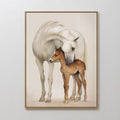 Original hand painted white mare chestnut foal oil painting canvas wall art, nordic scandinavian elegant luxury minimalist modern nursery home decor i