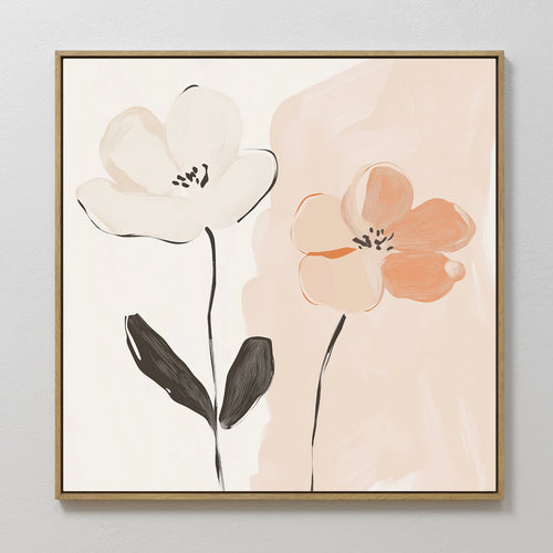 Hand painted original blush peach floral oil painting canvas wall art, nordic scandinavian elegant minimalist luxury modern living room home decor int