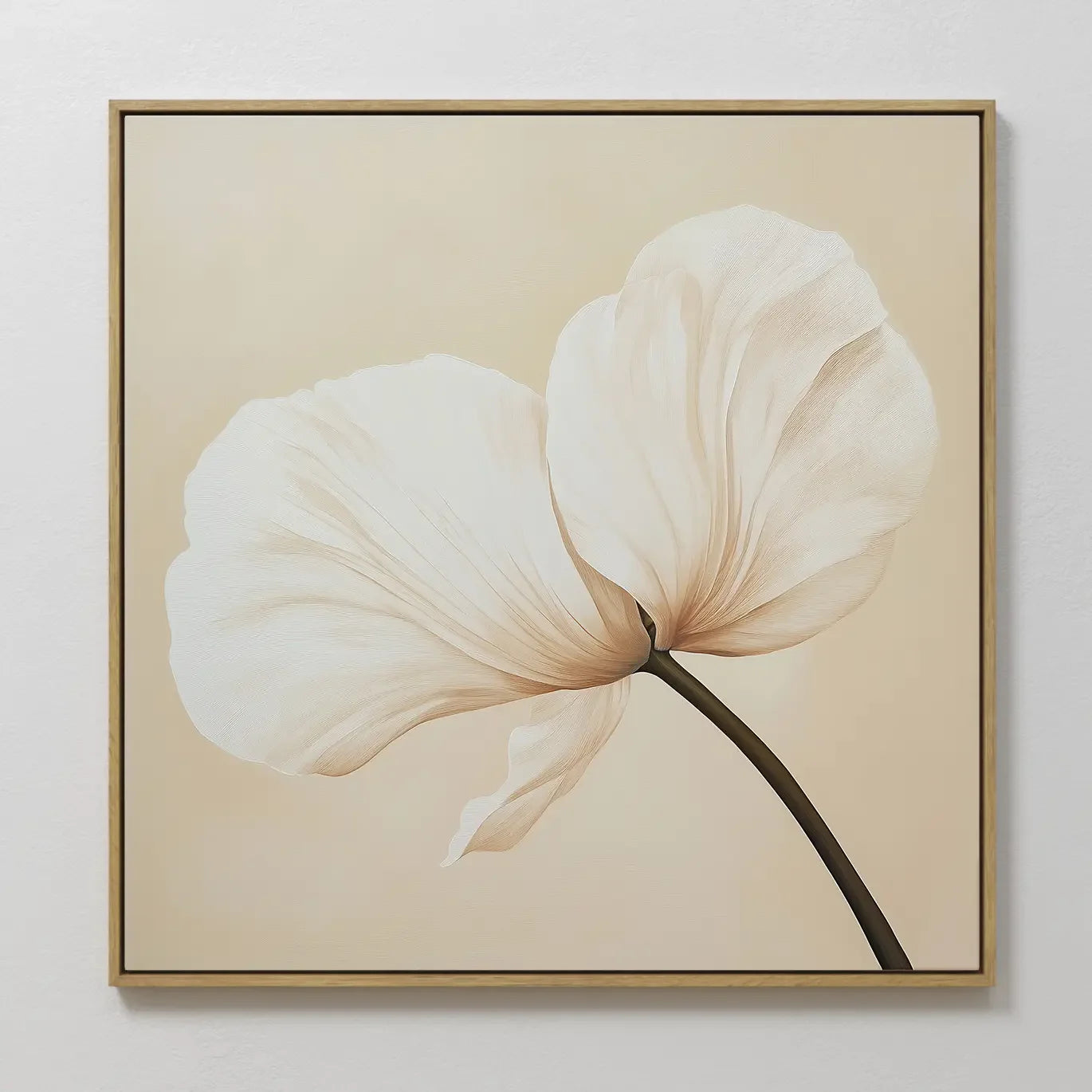 Hand painted original ivory white tulip floral oil painting canvas wall art, nordic scandinavian elegant luxury minimalist modern home decor interior