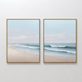 Original hand painted teal ocean waves blush sand coastal oil painting set of 2 canvas wall art, nordic scandinavian elegant luxury modern home decor
