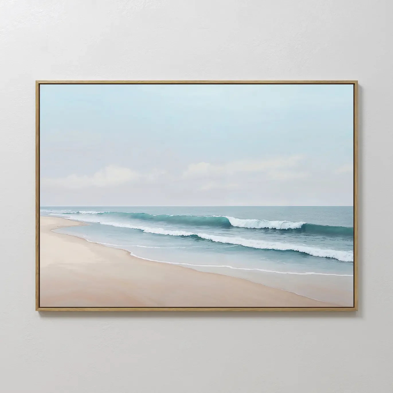 Original hand painted teal ocean wave beach oil painting canvas wall art, nordic scandinavian minimalist elegant luxury modern coastal living room hom
