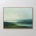 Original hand painted green teal misty valley landscape oil painting canvas wall art, nordic scandinavian elegant luxury modern living room home decor