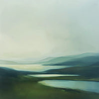 Teal Stillness Organic Painting Art - Vertical