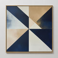 Original hand painted navy blue gold cream geometric triangle oil painting canvas wall art, nordic scandinavian elegant luxury modern living room home
