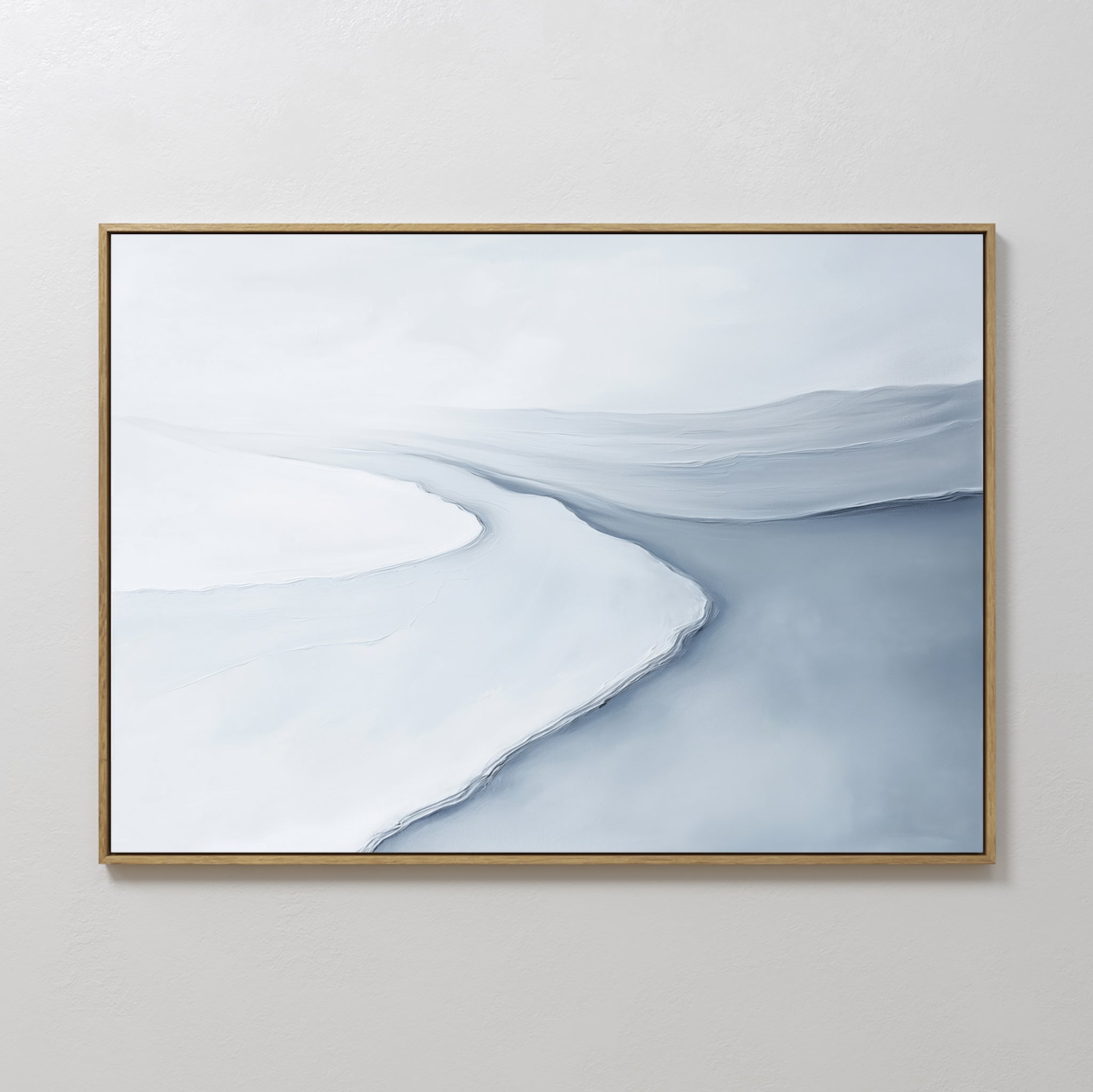 Original hand painted icy white blue-grey coastal abstract oil painting canvas wall art, nordic scandinavian elegant luxury minimalist modern home dec