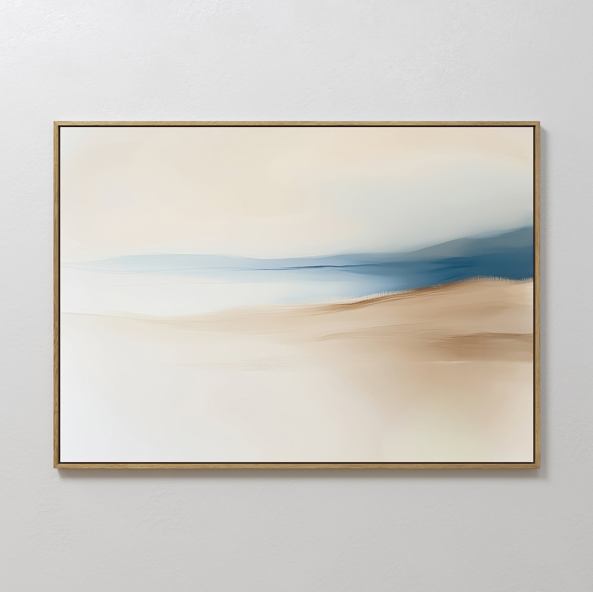 Original hand painted sandy beige ocean blue abstract coastal oil painting canvas wall art, nordic scandinavian elegant minimalist luxury modern home
