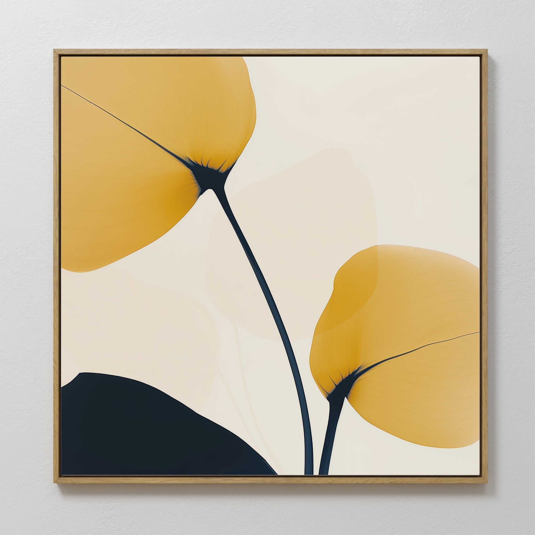 Original hand painted amber gold botanical abstract oil painting canvas wall art, nordic scandinavian elegant minimalist luxury modern living room hom