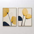 Original hand painted golden yellow tulip botanical oil painting set of 2 canvas wall art, nordic scandinavian elegant luxury minimalist modern home d