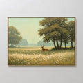 Original hand painted golden green deer meadow oil painting canvas wall art, vintage elegant luxury nordic scandinavian modern living room home decor
