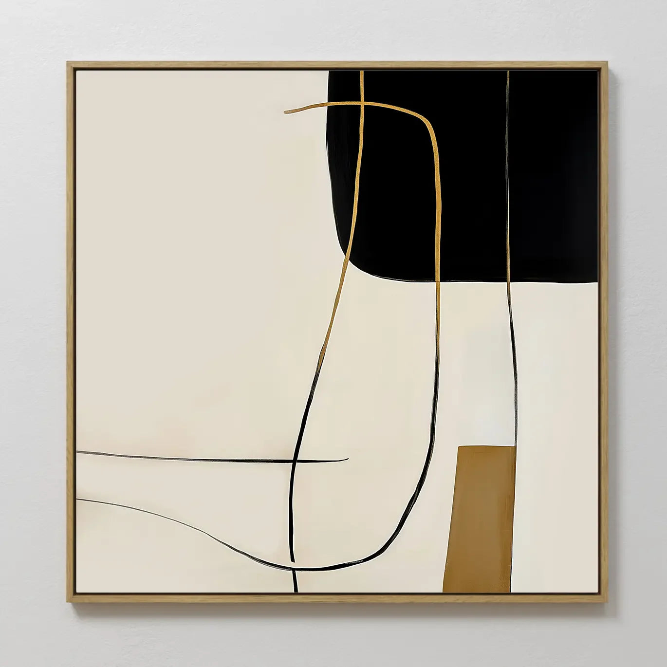Hand painted original black ivory gold abstract oil painting canvas wall art, nordic scandinavian elegant luxury minimalist modern living room home de