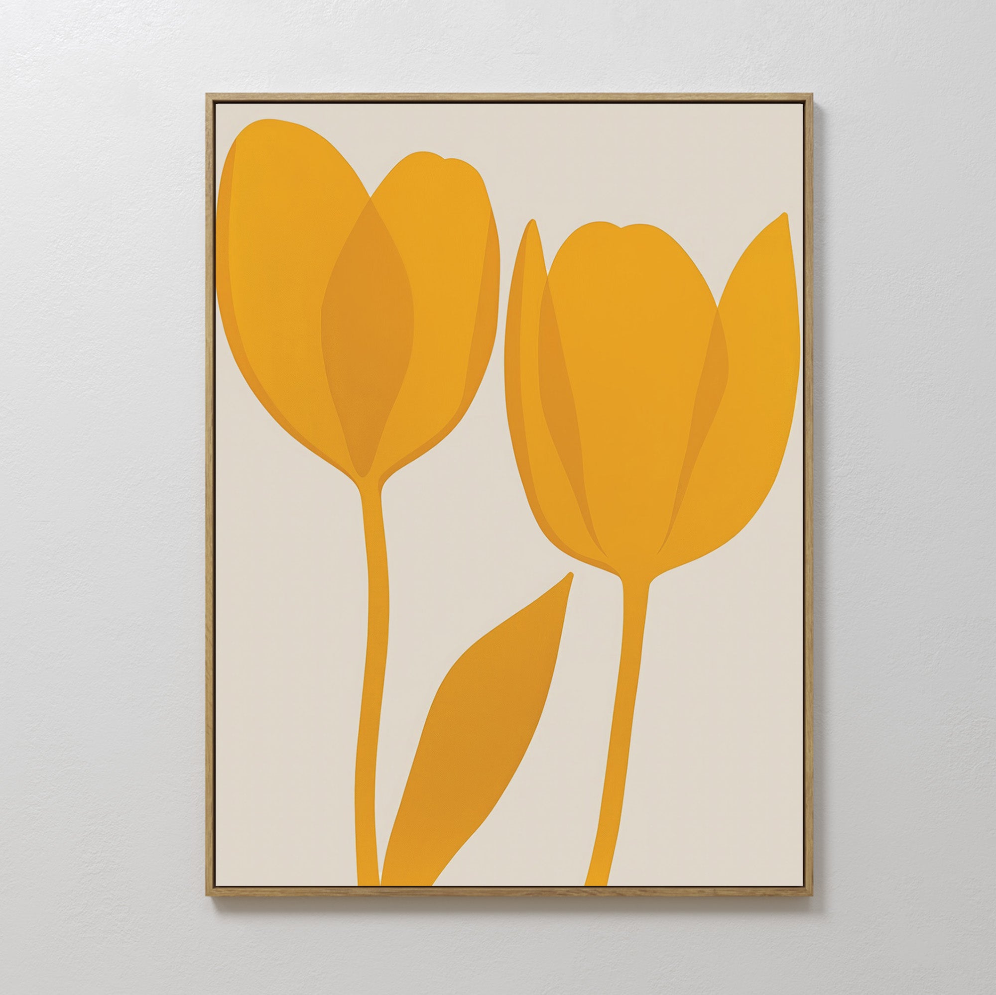 Original hand painted golden yellow tulip botanical oil painting canvas wall art, nordic scandinavian minimalist elegant luxury modern living room hom