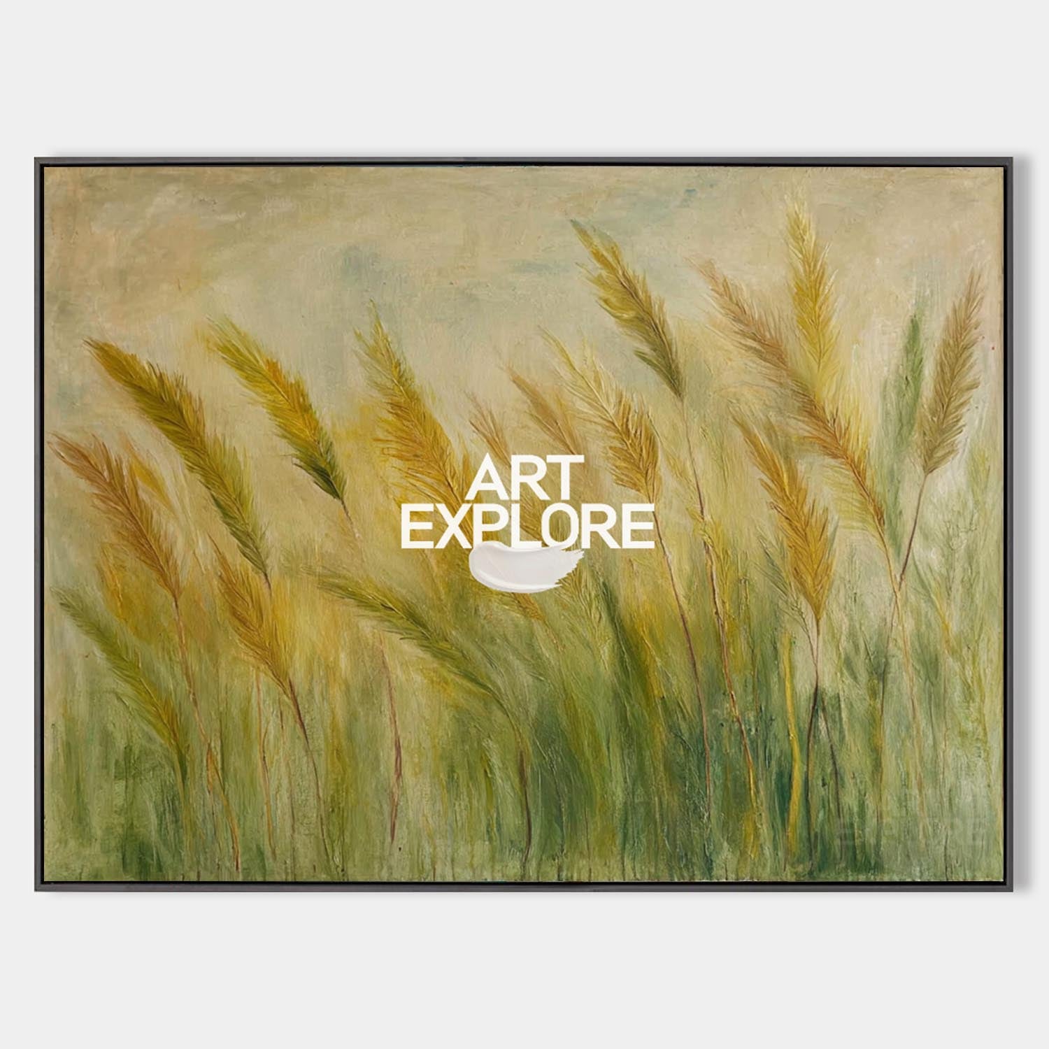 Original hand painted golden amber grass botanical oil painting canvas wall art, nordic scandinavian elegant luxury vintage modern livi
