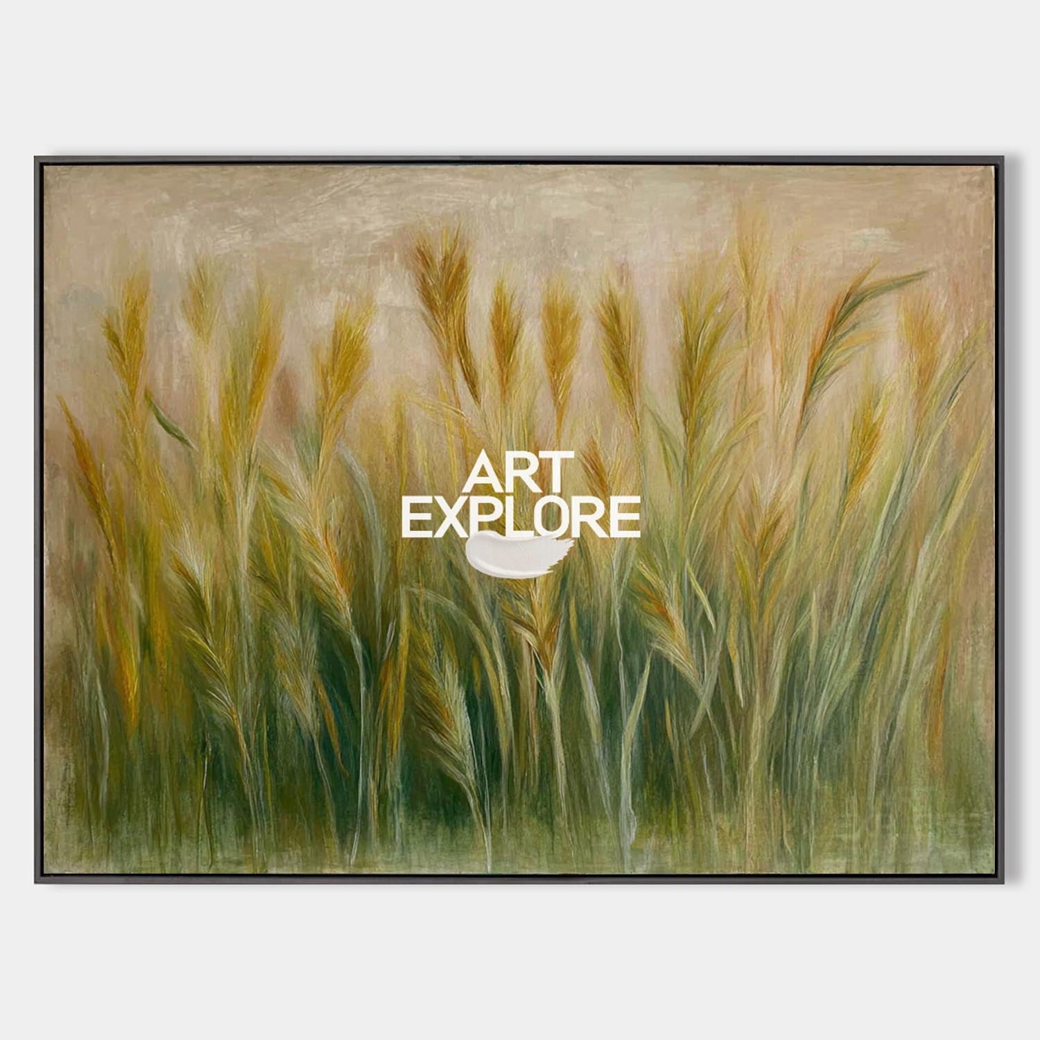 Original hand painted golden wheat field oil painting canvas wall art, elegant vintage botanical luxury modern scandinavian nordic livi