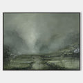 Original hand painted sage green moody mist landscape oil painting canvas wall art, nordic scandinavian elegant luxury modern living ro