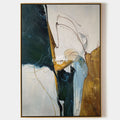 Original hand painted teal gold ivory abstract oil painting canvas wall art, bold brushstrokes elegant luxury modern nordic scandinavia