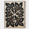 Original hand painted black swirling abstract bloom oil painting canvas wall art, nordic scandinavian elegant luxury modern living room