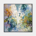 Original hand painted teal sage amber botanical abstract oil painting canvas wall art, nordic scandinavian elegant luxury modern living