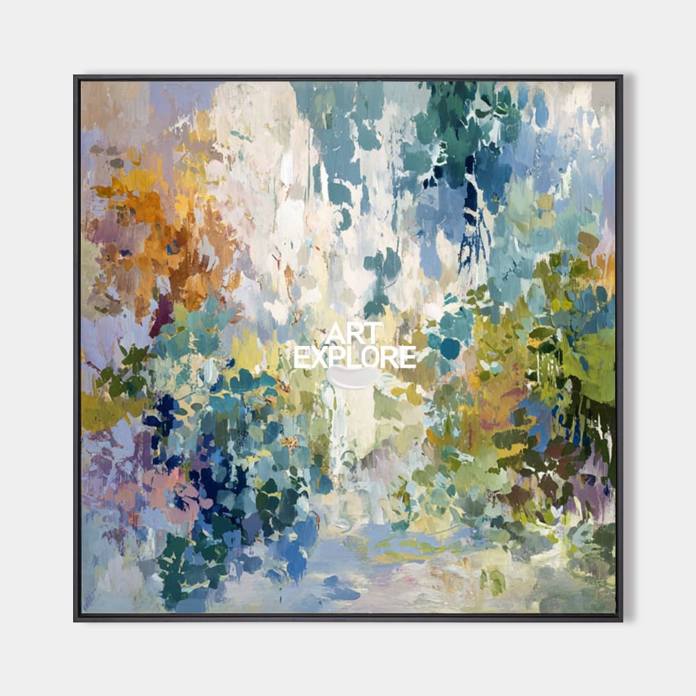 Original hand painted teal sage amber botanical abstract oil painting canvas wall art, nordic scandinavian elegant luxury modern living