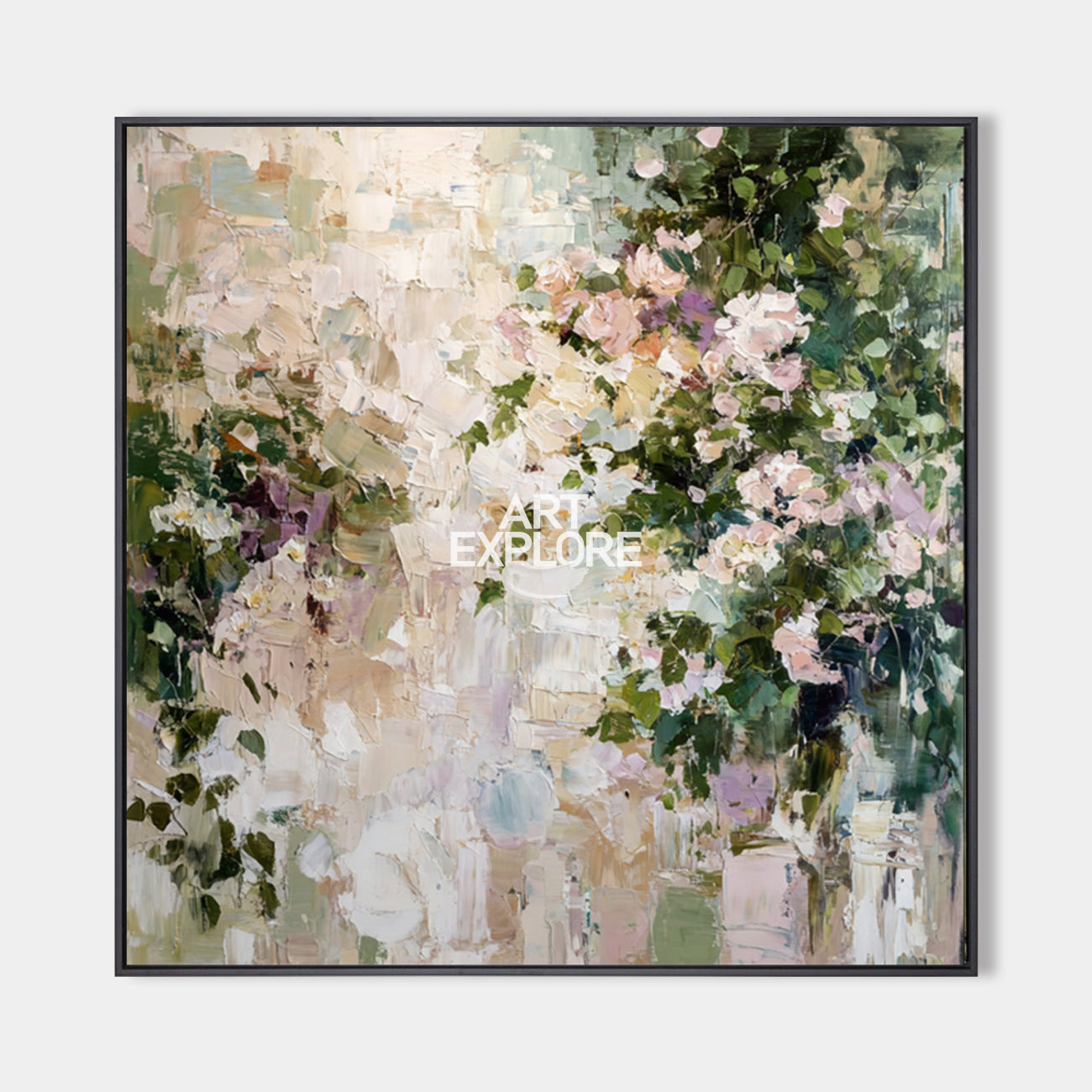 Original hand painted blush floral botanical abstract oil painting canvas wall art, nordic scandinavian elegant luxury modern living ro