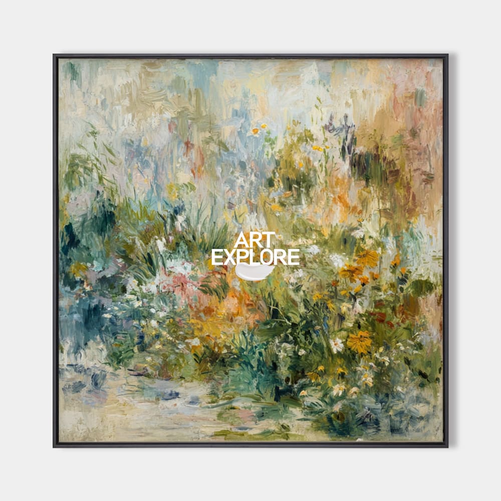 Original hand painted golden botanical oil painting canvas wall art, impressionist floral garden, elegant luxury modern nordic scandina