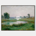 Original hand painted green misty landscape oil painting canvas wall art, nordic scandinavian elegant luxury modern living room interio
