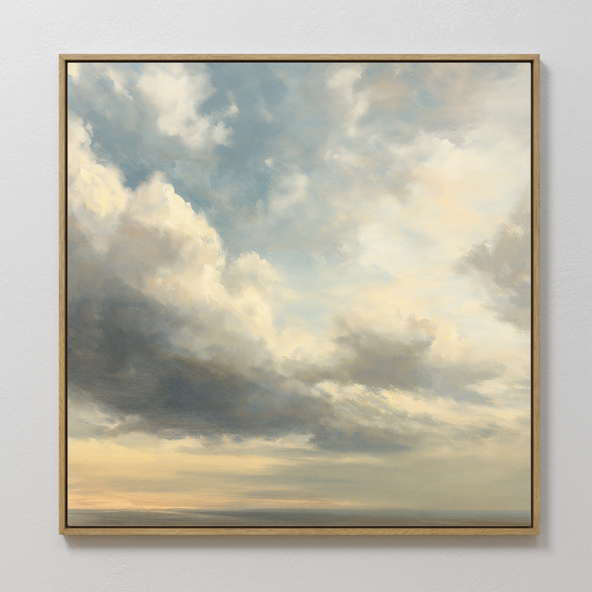 Original hand painted pale blue cream ivory cloud sky oil painting canvas wall art, nordic scandinavian elegant luxury modern coastal living room home