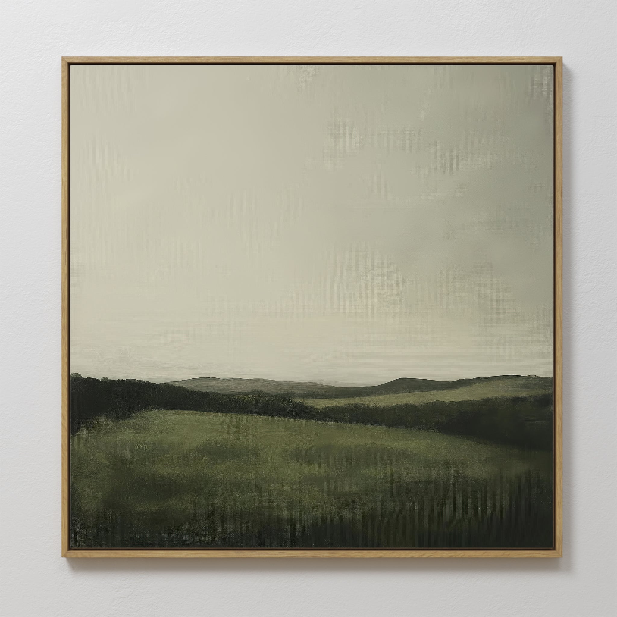 Original hand painted dark forest green rolling hills mist oil painting canvas wall art, nordic scandinavian elegant luxury minimalist modern living r