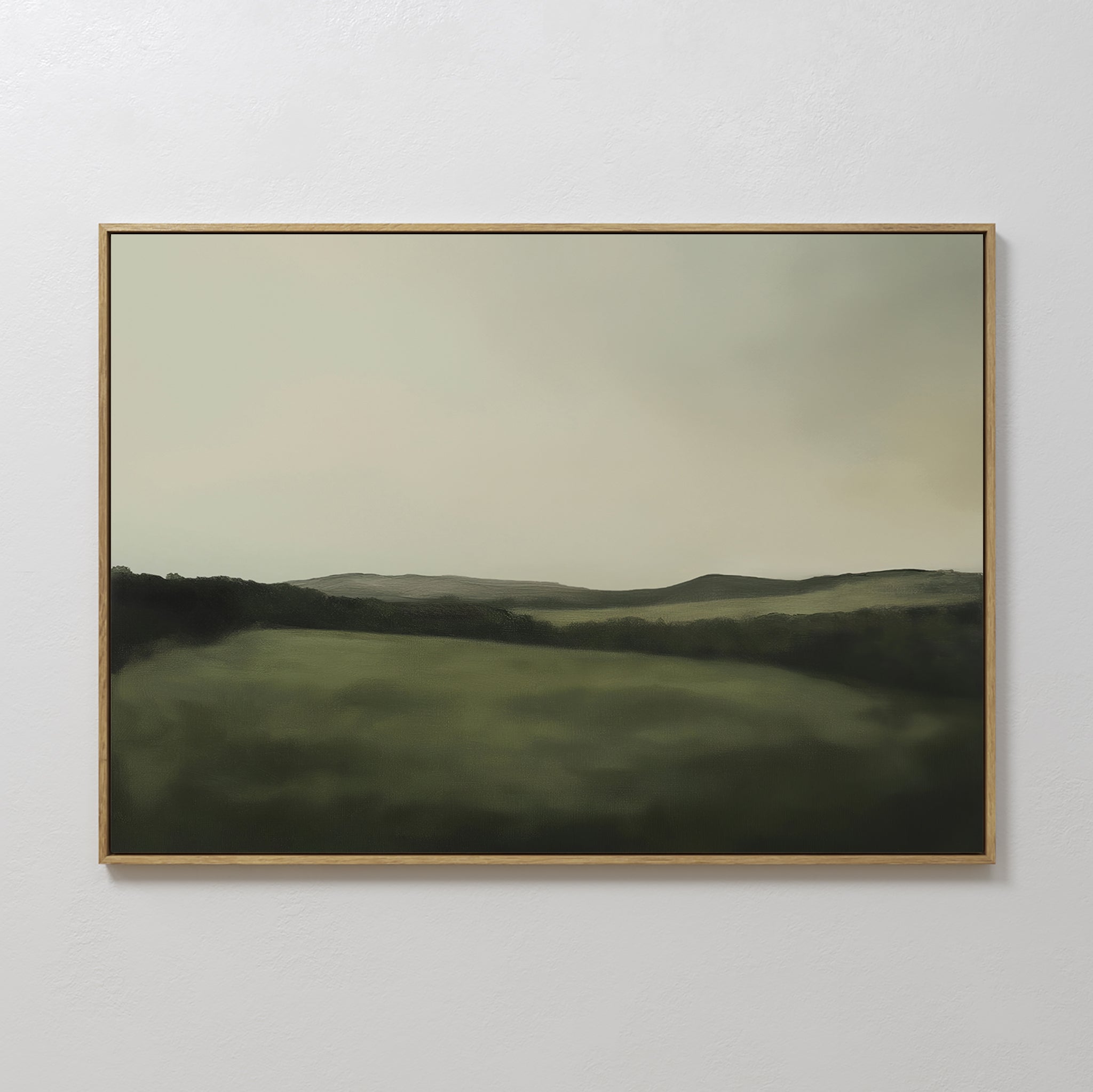 Original hand painted deep forest green rolling hills landscape oil painting canvas wall art, nordic scandinavian elegant minimalist luxury modern hom
