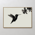 Hand painted original black ink hummingbird oil painting canvas wall art, nordic scandinavian japandi elegant luxury minimalist modern home decor inte