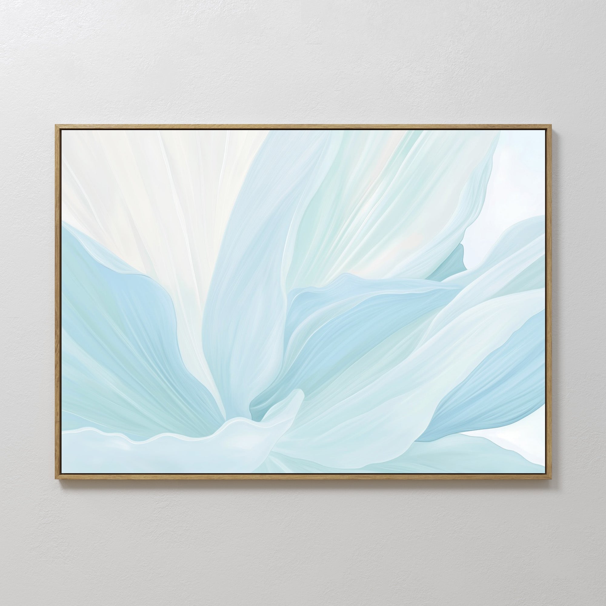Original hand painted pale blue seafoam white organic floral abstract oil painting canvas wall art nordic scandinavian elegant luxury modern coastal h