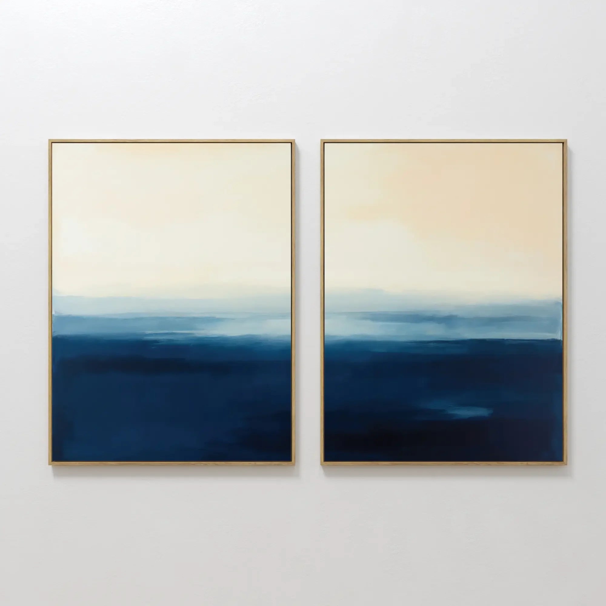 Original hand painted navy blue cream abstract ocean horizon oil painting canvas wall art, nordic scandinavian elegant luxury modern living room home