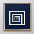 Hand painted original navy blue ivory square spiral oil painting canvas wall art, nordic scandinavian elegant luxury minimalist modern home decor inte