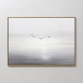 Original hand painted grey white misty coastal birds oil painting canvas wall art, nordic scandinavian minimalist elegant luxury modern home decor int