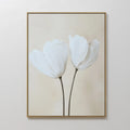 Original hand painted white tulip botanical oil painting canvas wall art, two ivory blooms beige background nordic scandinavian elegant luxury modern
