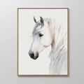Original hand painted white horse portrait oil painting canvas wall art, soft ivory grey elegant luxury nordic scandinavian minimalist modern living r