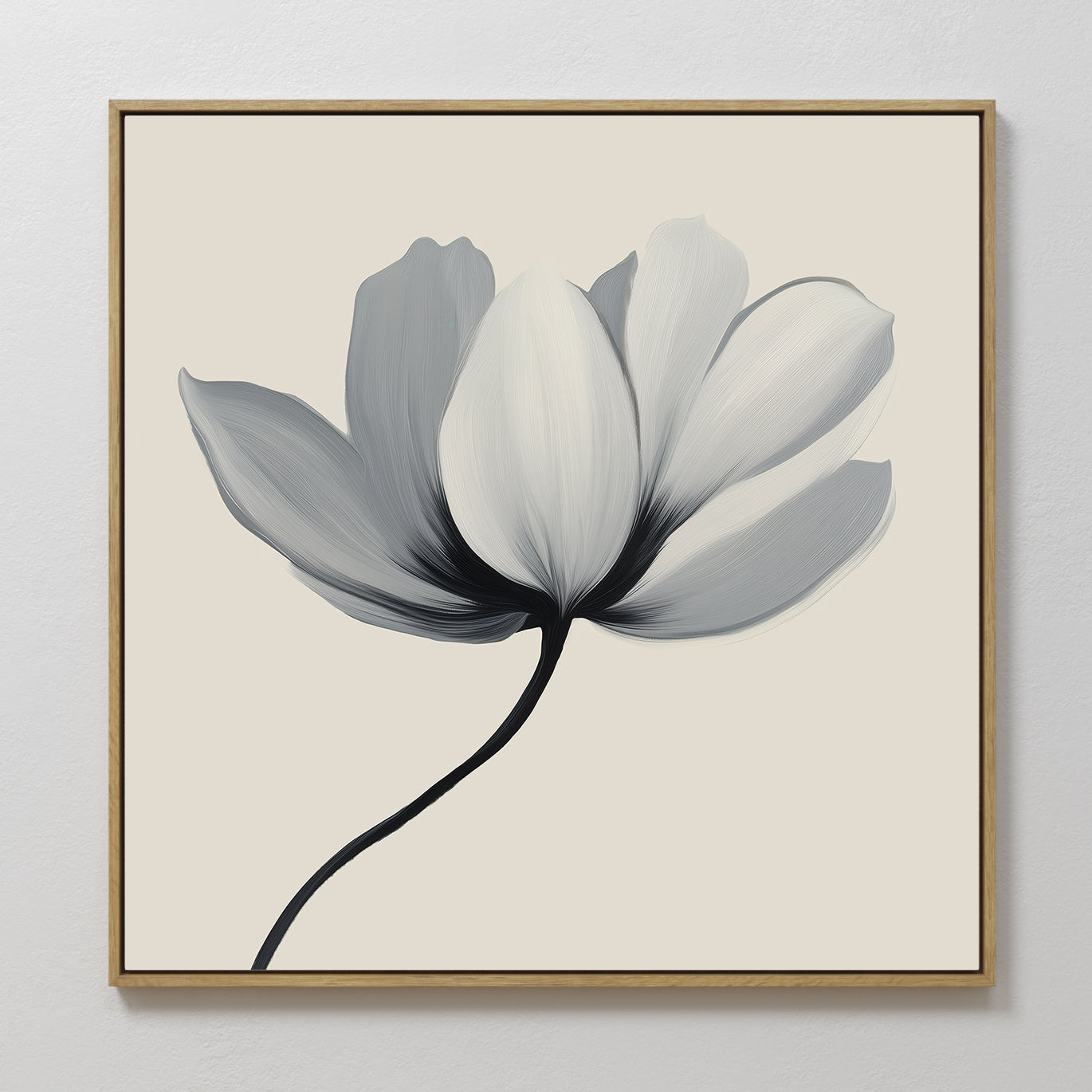 Original hand painted grey white translucent botanical flower oil painting canvas wall art, nordic scandinavian elegant luxury minimalist modern home
