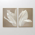 Original hand painted ivory white botanical floral oil painting canvas wall art set of 2, nordic scandinavian elegant luxury minimalist modern living