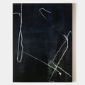 Original hand painted black abstract oil painting white gestural lines canvas wall art nordic scandinavian minimalist elegant luxury mo