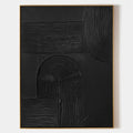 Original hand painted black geometric abstract oil painting canvas, raised arch concentric lines, luxury elegant modern nordic scandina