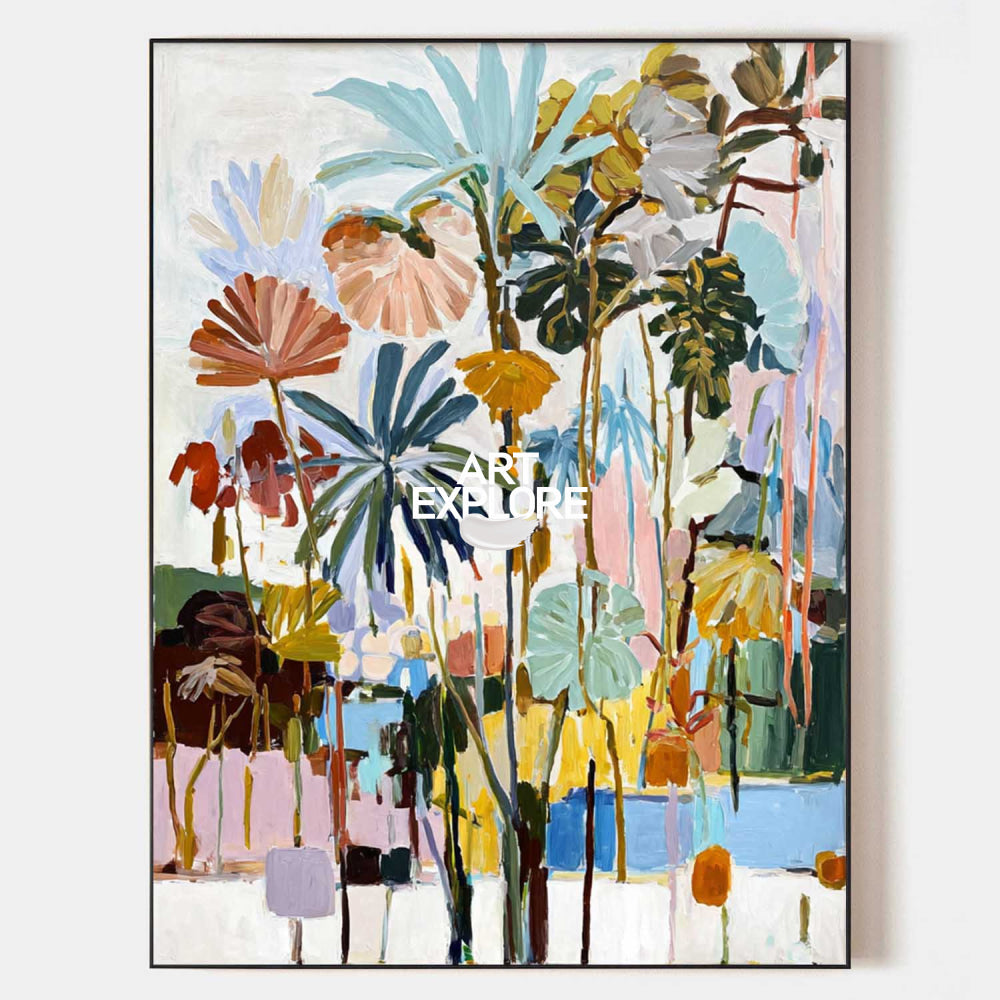 Hand painted original oil painting botanical wall art canvas nordic scandinavian elegant luxury modern home decor tropical floral palet
