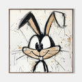Original hand painted ivory black beige abstract rabbit oil painting canvas wall art, nordic scandinavian elegant luxury modern living