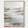 Original hand painted slate blue ochre abstract coastal landscape oil painting canvas wall art, nordic scandinavian minimalist elegant