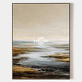 Original hand painted golden coastal abstract oil painting canvas wall art, nordic scandinavian minimalist elegant luxury modern living