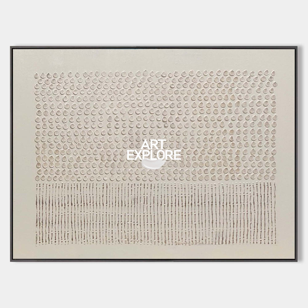 Original hand painted ivory beige textured circle dot pattern abstract oil painting canvas wall art nordic scandinavian minimalist eleg