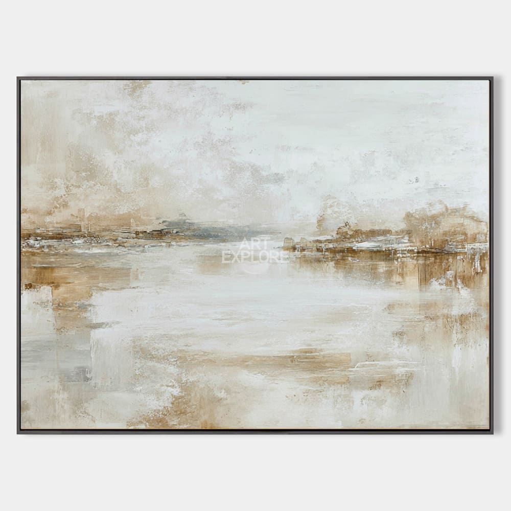 Original hand painted ivory taupe coastal abstract oil painting canvas wall art, nordic scandinavian minimalist elegant luxury modern l