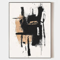 Original hand painted black tan abstract oil painting canvas wall art, expressive ink splatter nordic scandinavian elegant luxury moder
