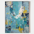 Original hand painted teal gold navy abstract oil painting canvas wall art, modern scandinavian elegant luxury living room interior des