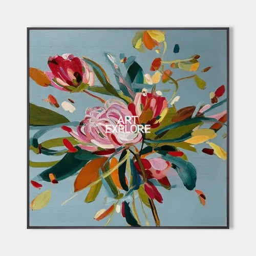 Original hand painted pink peony floral abstract oil painting canvas wall art, modern elegant luxury botanical nordic scandinavian home