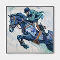 Original hand painted navy blue horse equestrian oil painting canvas wall art, elegant luxury modern scandinavian nordic home decor int